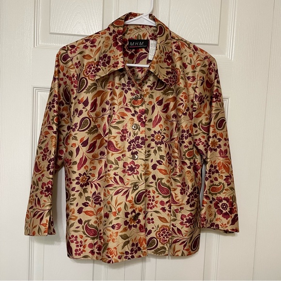 MHM Women's Elegant Floral Blazer - Red and Tan - Picture 1 of 10